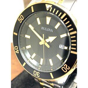 Bulova Men's Watch 98B394 Black Dial Date Quartz Two Tone Stainless Steel 44mm